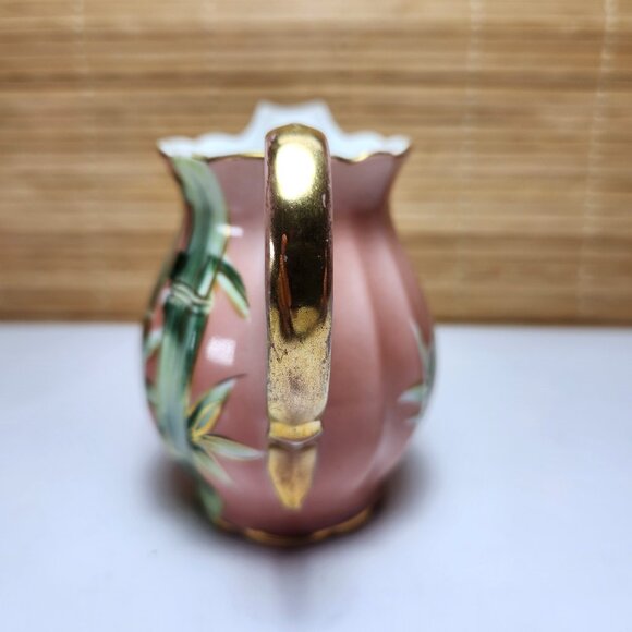 Shafford Pitcher Creamer Hand Painted Japan Pink with Green Leaves Gold Lustre - Picture 8 of 9